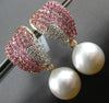 LARGE 5.2CT DIAMOND & AAA PINK SAPPHIRE & SOUTH SEA PEARL 18K ROSE GOLD EARRINGS