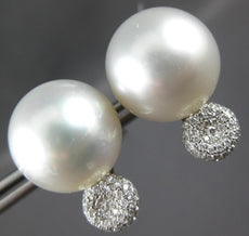 LARGE .49CT DIAMOND & AAA SOUTH SEA PEARL 18KT WHITE GOLD CLASSIC STUD EARRINGS