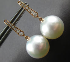 LARGE .16CT DIAMOND & AAA SOUTH SEA PEARL 18K ROSE GOLD JOURNEY HANGING EARRINGS