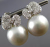 LARGE .88CT DIAMOND & AAA SOUTH SEA PEARL 18K WHITE GOLD 3D BOW HANGING EARRINGS