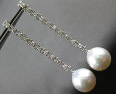 LARGE & LONG 1.1CT DIAMOND & AAA SOUTH SEA PEARL 18K WHITE GOLD HANGING EARRINGS