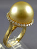 LARGE .37CT DIAMOND & AAA GOLDEN SOUTH SEA PEARL 18KT YELLOW GOLD HALO LOVE RING