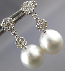 LARGE .79CT DIAMOND & AAA SOUTH SEA PEARL 18K WHITE GOLD FLOWER HANGING EARRINGS