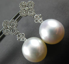 LARGE .77CT DIAMOND & AAA SOUTH SEA PEARL 18KT WHITE GOLD 4 LEAF CLOVER EARRINGS