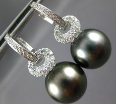 LARGE .57CT DIAMOND & TAHITIAN PEARL 18KT WHITE GOLD LOVE KNOT HANGING EARRINGS