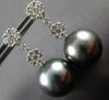 ESTATE .79CT DIAMOND & AAA TAHITIAN PEARL 18K WHITE GOLD FLOWER HANGING EARRINGS