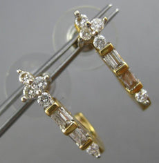 ESTATE .50CT DIAMOND 14KT YELLOW GOLD ROUND & BAGUETTE UMBRELLA HANGING EARRINGS