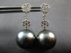 ESTATE .79CT DIAMOND & AAA TAHITIAN PEARL 18K WHITE GOLD FLOWER HANGING EARRINGS