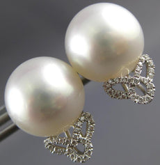 LARGE .17CT DIAMOND & AAA SOUTH SEA PEARL 18K WHITE GOLD LOVE KNOT STUD EARRINGS