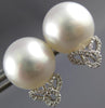 LARGE .17CT DIAMOND & AAA SOUTH SEA PEARL 18K WHITE GOLD LOVE KNOT STUD EARRINGS