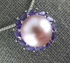 LARGE .91CT AAA AMETHYST & PINK SOUTH SEA PEARL 14K WHITE GOLD 3D FLOWER PENDANT