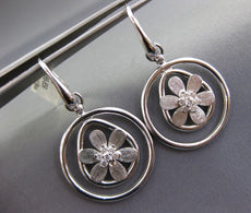 ESTATE LARGE .46CT DIAMOND 18KT WHITE GOLD MATTE & SHINY FLOWER HANGING EARRINGS