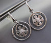 ESTATE LARGE .46CT DIAMOND 18KT WHITE GOLD MATTE & SHINY FLOWER HANGING EARRINGS