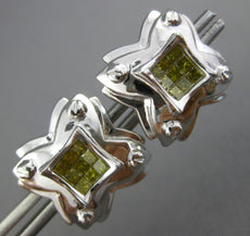LARGE .74CT FANCY YELLOW DIAMOND 14KT WHITE GOLD 3D PRINCESS STAR STUD EARRINGS