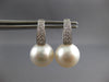LARGE .40CT DIAMOND & AAA SOUTH SEA PEARL 18K WHITE GOLD HUGGIE HANGING EARRINGS