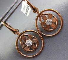 LARGE .46CT DIAMOND 18KT WHITE & ROSE GOLD MATTE & SHINY FLOWER HANGING EARRINGS