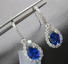 3.99CT DIAMOND & AAA SAPPHIRE 18KT WHITE GOLD 3D OVAL TEAR DROP HANGING EARRINGS