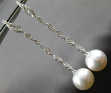 LONG .58CT DIAMOND & AAA SOUTH SEA PEARL 18K WHITE GOLD CLASSIC HANGING EARRINGS