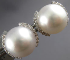 LARGE .41CT DIAMOND & AAA SOUTH SEA PEARL 18KT WHITE GOLD CIRCULAR STUD EARRINGS
