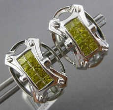 LARGE 1.29CT FANCY YELLOW DIAMOND 14K WHITE GOLD PRINCESS OVAL HANGING EARRINGS