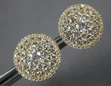 ESTATE LARGE 1.82CT DIAMOND 18K YELLOW GOLD 3D CLUSTER HALO FLOWER STUD EARRINGS