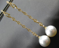 LARGE & LONG .58CT DIAMOND AAA SOUTH SEA PEARL 18KT YELLOW GOLD HANGING EARRINGS