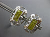 LARGE 1.29CT FANCY YELLOW DIAMOND 14K WHITE GOLD PRINCESS OVAL HANGING EARRINGS
