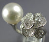 ESTATE LARGE .46CT DIAMOND & AAA SOUTH SEA PEARL 18KT WHITE GOLD FLOWER FUN RING