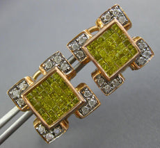 2.10CT WHITE & FANCY YELLOW DIAMOND 14KT ROSE GOLD 3D PRINCESS HANGING EARRINGS