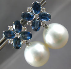 4.92CT DIAMOND & AAA SOUTH SEA PEARL & SAPPHIRE 18KT WHITE GOLD HANGING EARRINGS