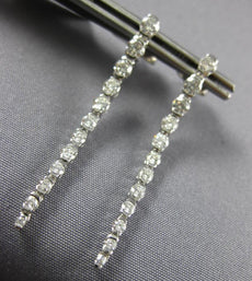 ESTATE 1.37CT DIAMOND 18K WHITE GOLD ROUND FLEXIBLE BAR JOURNEY HANGING EARRINGS