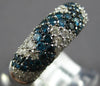 ESTATE WIDE 2.26CT WHITE & BLUE DIAMOND 14KT WHITE GOLD 3D ZIG ZAG FUN LOVE RING