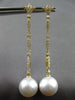 LONG .42CT DIAMOND & AAA SOUTH SEA PEARL 18K YELLOW GOLD FLOWER HANGING EARRINGS