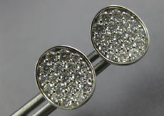 ESTATE .92CT DIAMOND 18KT WHITE GOLD CIRCULAR PAVE CLUSTER CONCAVE STUD EARRINGS
