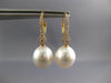 LARGE .37CT DIAMOND & AAA SOUTH SEA PEARL 18KT YELLOW GOLD 3D HANGING EARRINGS