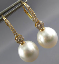 LARGE .37CT DIAMOND & AAA SOUTH SEA PEARL 18KT YELLOW GOLD 3D HANGING EARRINGS