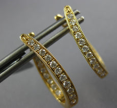 ESTATE 0.61CT DIAMOND 18KT YELLOW GOLD 3D INSIDE OUT OVAL HOOP HANGING EARRINGS