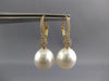 LARGE .37CT DIAMOND & AAA SOUTH SEA PEARL 18KT YELLOW GOLD 3D HANGING EARRINGS