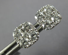 ESTATE .66CT DIAMOND 18KT WHITE GOLD CLASSIC CLUSTER SQUARE FLOWER STUD EARRINGS