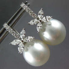 .96CT DIAMOND & AAA SOUTH SEA PEARL 18KT WHITE GOLD 3D FLOWER HANGING EARRINGS