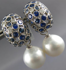 6.96CT DIAMOND AAA SAPPHIRE & SOUTH SEA PEARL 18K WHITE GOLD 3D CLIP ON EARRINGS