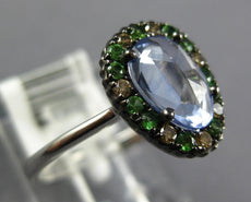 1.3CT DIAMOND & AAA TSAVORITE & AQUAMARINE 14K WHITE & BLACK GOLD OVAL HALO RING