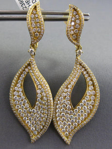 ESTATE LARGE 4.24CT DIAMOND 18KT YELLOW GOLD 3D MULTI ROW LEAF HANGING EARRINGS