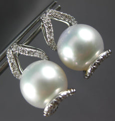 LARGE .40CT DIAMOND & AAA SOUTH SEA PEARL 18KT WHITE GOLD FUN HANGING EARRINGS