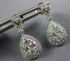 ESTATE 0.87CT DIAMOND 18KT WHITE GOLD CLASSIC CLUSTER TEAR DROP HANGING EARRINGS