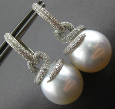 LARGE 1.54CT DIAMOND & AAA SOUTH SEA PEARL 18K WHITE GOLD SWIRL HANGING EARRINGS