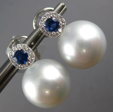 .84CT DIAMOND & AAA SOUTH SEA PEARL & SAPPHIRE 18K WHITE GOLD CLIP ON EARRINGS