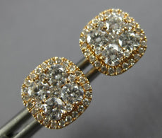 ESTATE 1.18CT DIAMOND 18KT ROSE GOLD 3D CLUSTER FLOWER SQUARE HALO STUD EARRINGS