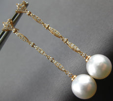 ESTATE .42CT DIAMOND & AAA SOUTH SEA PEARL 18KT ROSE GOLD CROWN HANGING EARRINGS