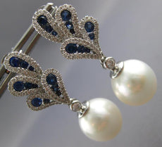 1.60CT DIAMOND & AAA SOUTH SEA PEARL & SAPPHIRE 18KT WHITE GOLD HANGING EARRINGS